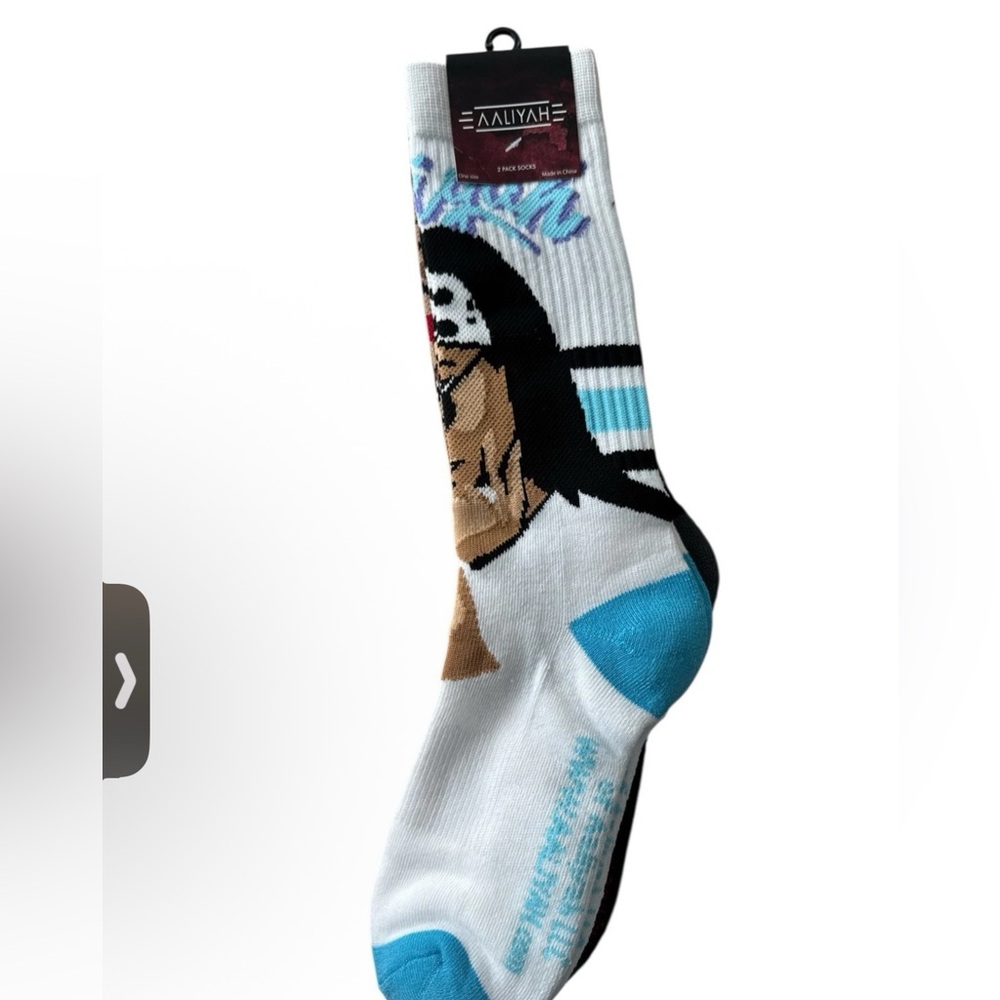 Ripple Junction White Blue Black Graphic Crew Socks - Aaliyah 2 pair